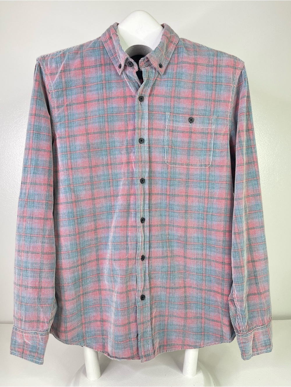 Legacy Copper & Oak Men's Plaid Corduroy Button Down Shirt Medium Pink Blue